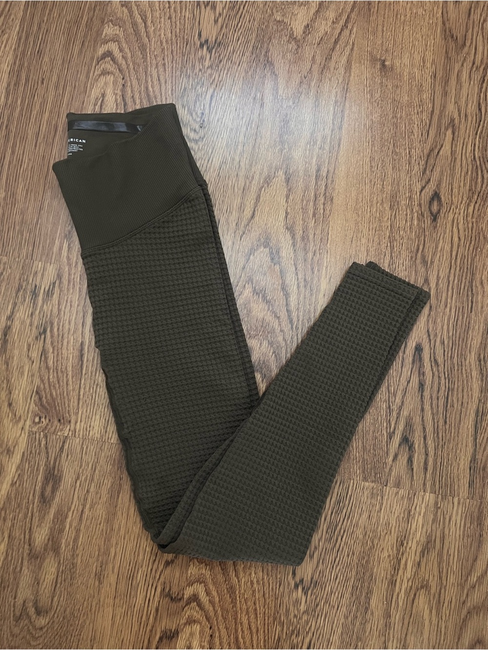 Good American Waffle Textured Leggings Brown Olive Green High Rise Size 00/0